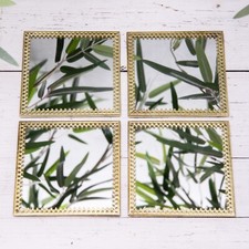 4 Gold Square Coasters Mirror