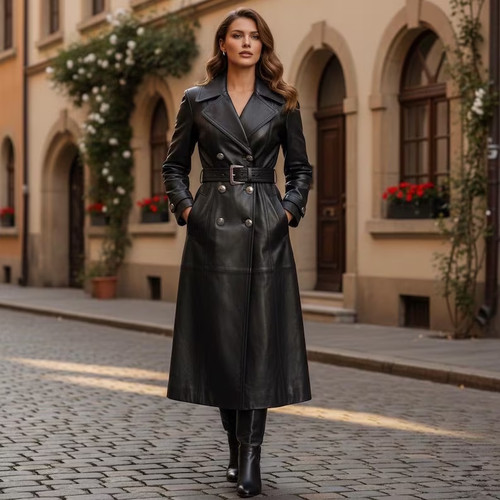 Long black cowhide leather - long,