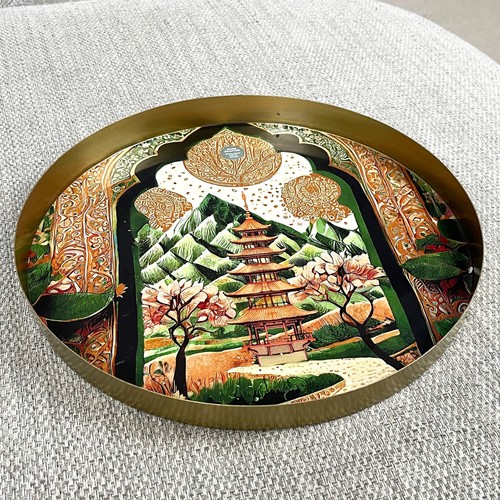 Gold round decorative tray - gold,
