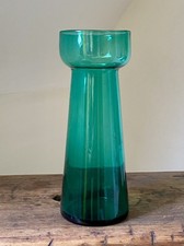 Tall Vintage Teal Emerald Green Glass Hyacinth Vase handblown beautiful colour