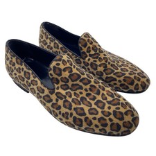 Aldo Leopard Print Fur Slip On Loafers Mens 9 Funky Disco Smoking Dress Shoes