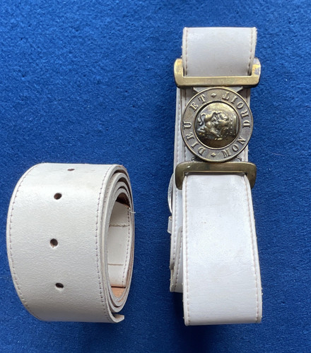 White leather military belt - white,