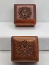 2 Vintage Wooden Storage Boxes Jewellery Trinket Treen Handmade Hand Carved VGC