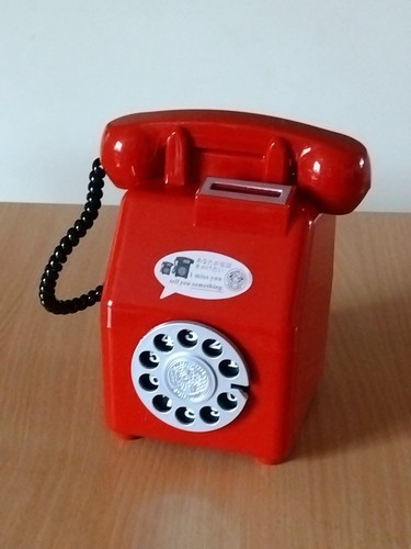 Red telephone moneybox piggy - red,