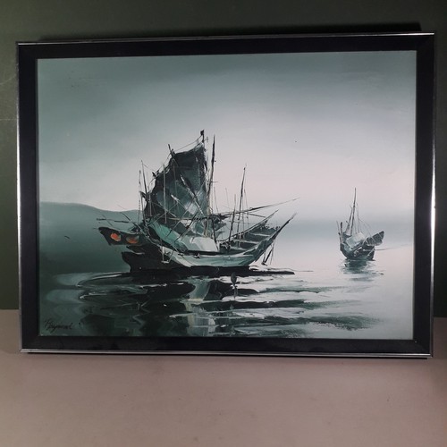 Oil painting chinese boats - painting, of