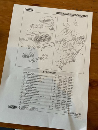 Hornby service sheet for - for, king
