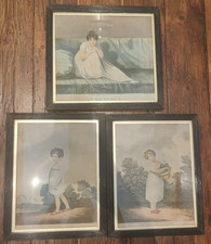 Set 3 Georgian Original Prints Hogarth Frames Naive Folk Art Family. Buck