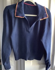 Boden Navy blue cotton jumper. multicoloured trim on collar. Size M/L