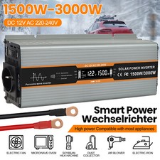 1500W/3000W 12V Power Inverter Pure Sine Wave USB 240V 50Hz/60Hz UK Plug Camping