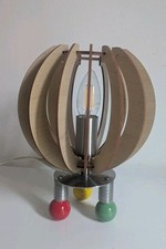German Atomic Sputnik Postmodern Table Lamp Plywood Shade By EDI - Retro