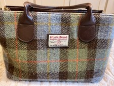 Harris Tweed Shoulder Bag with Leather Straps Preloved Handbag Tartan Pattern