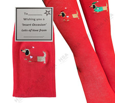 SAUSAGE DOG DACHSCHUND LADIES RED SOCKS EMBROIDERED DASHING PREMIUM  DOG LOVERS