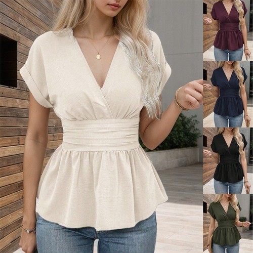 Womens neck top peplum - v,
