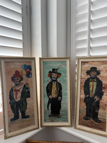 Crane trio sad clowns oil - crane,