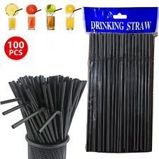 100x Straws Flexible Bendy Reusable Drinking Straw Birthday Party Black Colour