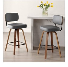 Grey Bar Stools Set of 2, 65CM Upholstered Faux Leather.