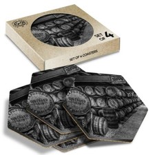 4 x Hexagon Coasters - BW -