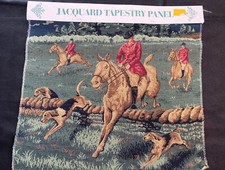 Jacquard Tapestry 16"x 18” Fox Hunting Horse Scene 100% Cotton  Panel