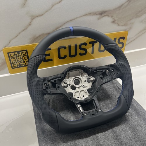 Blue leather steering - leather, wheel