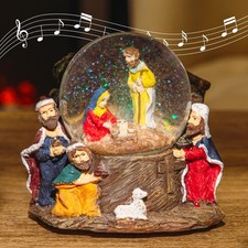 Musical Christmas Nativity Snow Globe Xmas Decoration Wind Up Ornament Large