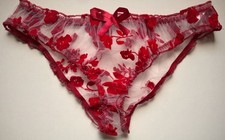 Sexy SHEER White / Red Frilly SEE THRU Knickers Panties Sissy CD TV  34 - 44"