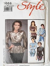 Style Vintage 80s Panelled Blouse with Peplum Pattern Size 6-8-10 Bust 30.5-32.5