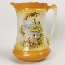 Antique Victorian Creamer Pitcher Orange Rim Country Cottage Style Jug Farm