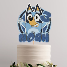 Bluey  Cake  Topper  - 3D Glitter Colours - Personalised Age And Name