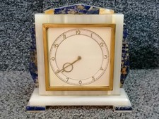 Vintage Onyx Marble & Blue Agate Mantle Clock 8 Days 6 Rubis Movement Art Deco