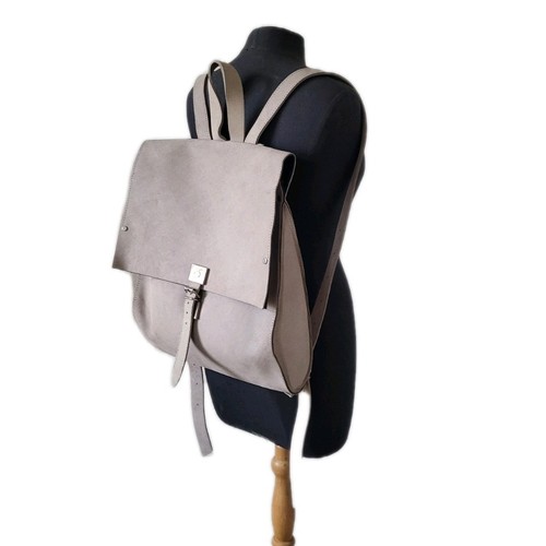 Grey real leather backpack - real,