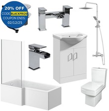 Complete Bathroom Suite L Shaped LH Bath Basin Vanity Unit Toilet Shower Taps
