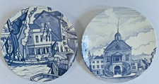 Set of 2 Poole Pottery Blue & White Wall Plates – Nautical Harbour & Historic 