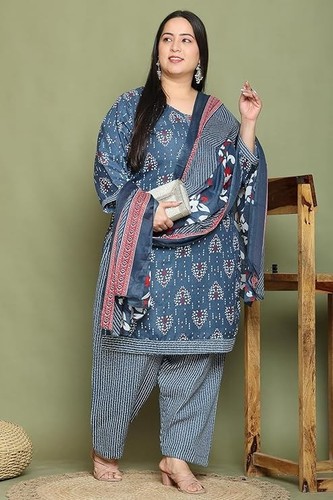 Women blue printed kurta - printed, with
