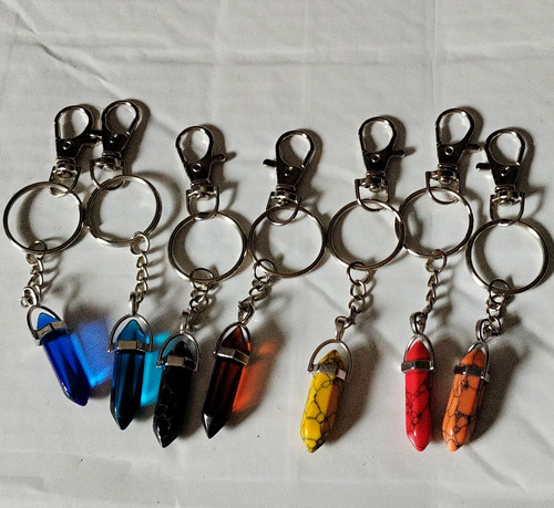 7pc crystal bullet keyrings - bullet,