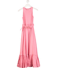 Leo Lin Pink Belted Linen Maxi Dress UK 6