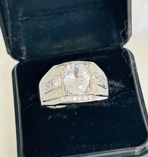 Mens Dress Signet Ring Size Y Silvertoned Rhinestone Center + On Mounts