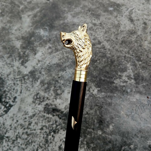 Wolf head walking cane - wolf,