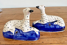 Pair of Staffordshire Style Recumbent Dalmatian Dog Inkwell Figurines 10 cm tall