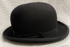 VINTAGE Black Bowler Hat Made by Battersby of London Size 6 7/8     - CG H49
