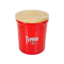 Typhoo Tea Bag Red Ceramic Storage Container Jar Holder with Wooden Lid - RETRO