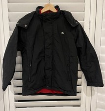 Boys LACOSTE Coat Black Hood Red Fleece Lining School Jacket Blazer Pockets