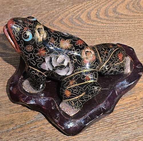 Cloisonne frog figurine - cloisonne, w