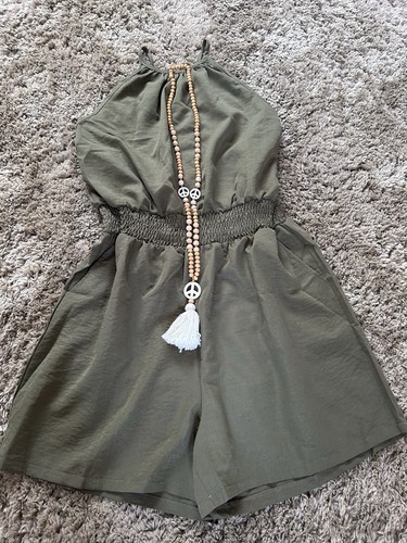 Khaki playsuit with cute - khaki,