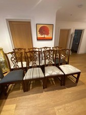 Set of 8 Chippendale Style Mahogany Dining Chairs – Solid Wood Upholstered