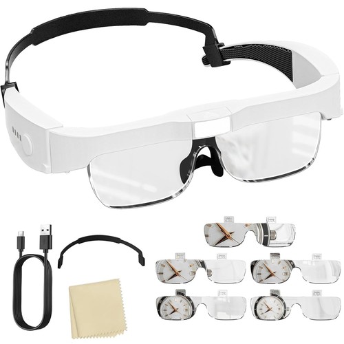 Magnifying headset with - headset, light