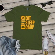 EAT SLEEP CARP T-SHIRT (Carping Fishing Fish Koi Angling Rod Bivvy Boilies Bait