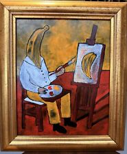 Naive / Exressionist Original Oil Painting On Board Signed Framed Banana Man