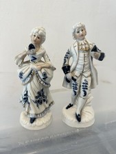 Vintage Man & Lady Figurines Regency Costume - Blue & White Made In Taiwan