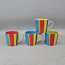 Set Of 4 Whittard Of Chelsea Stripe Coffee Mug Tea Cup Multi-coloured Striped