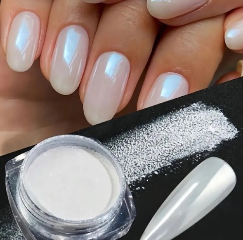 White pearl chrome nail - chrome,